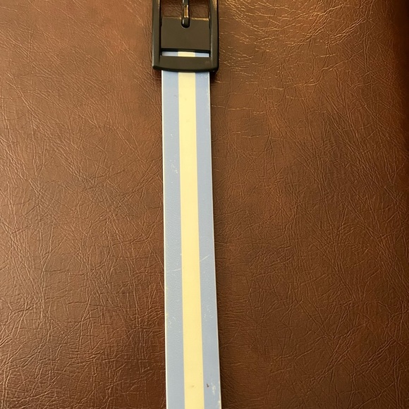 C4 Equestrian Belt w C4 Black Buckle, White with Light Blue Stripes, Small - Picture 6 of 11